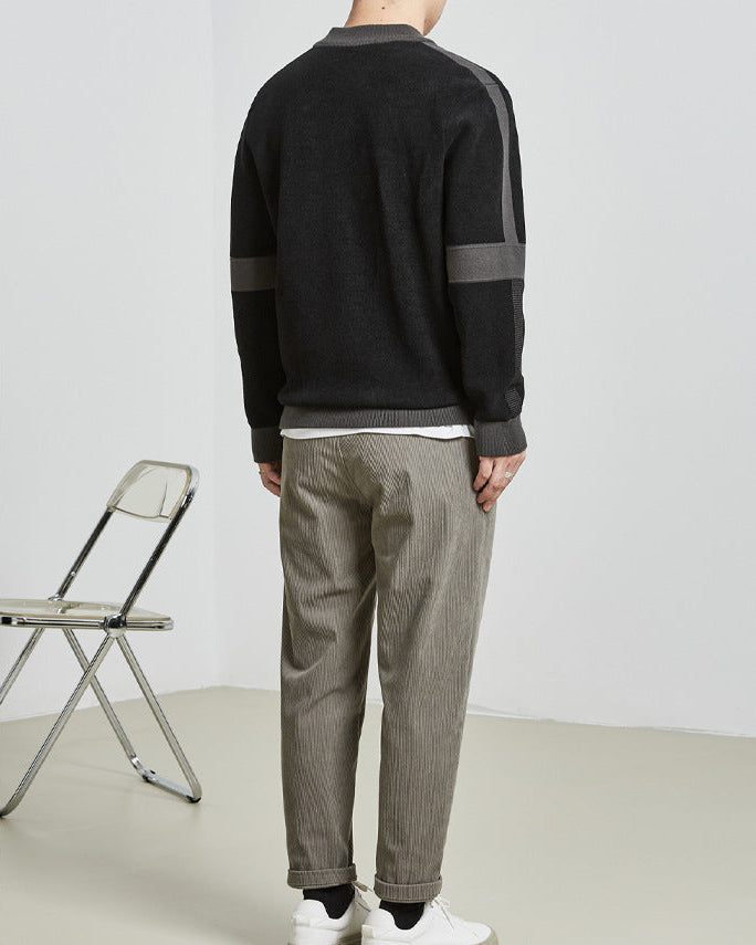Mo Maike - Giacca in maglia con colletto da baseball a colori a contrasto