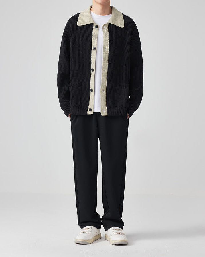 Giacca cardigan in maglia con risvolto a doppio tono di Mo Maike
