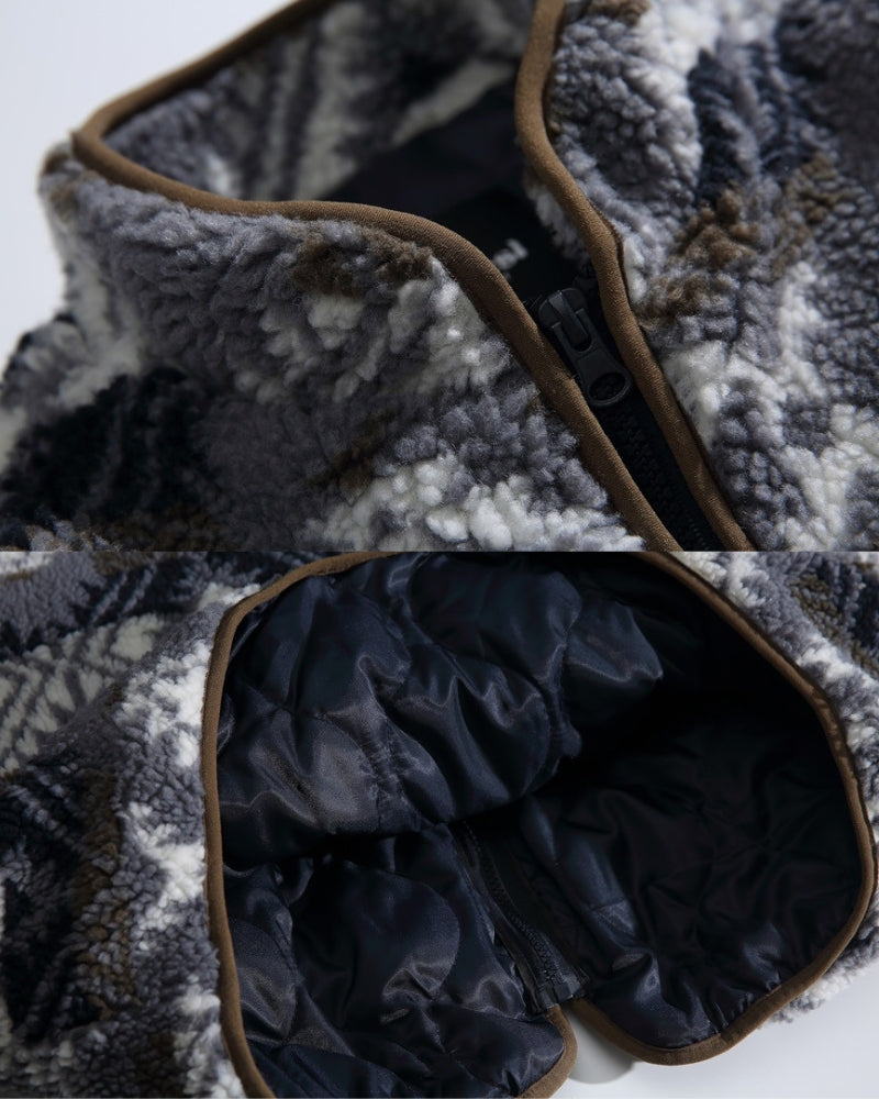 Giacca con zip in pile con motivo nordico