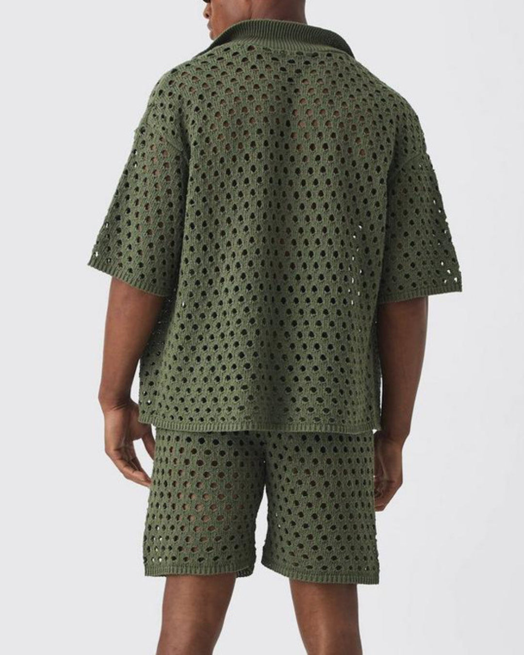 Set resort a maglia aperta Olive