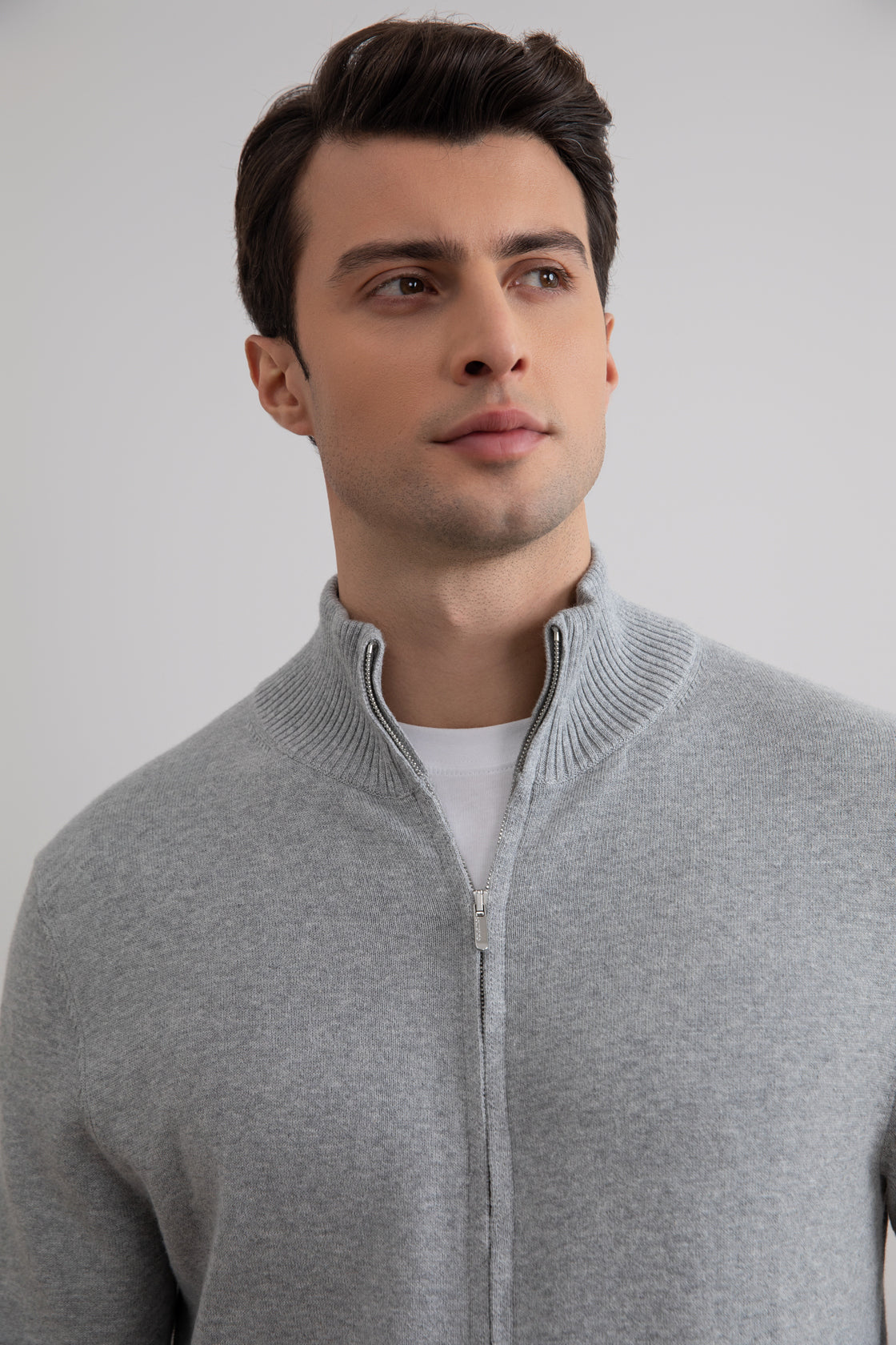 Cardigan classico con zip grigio mélange