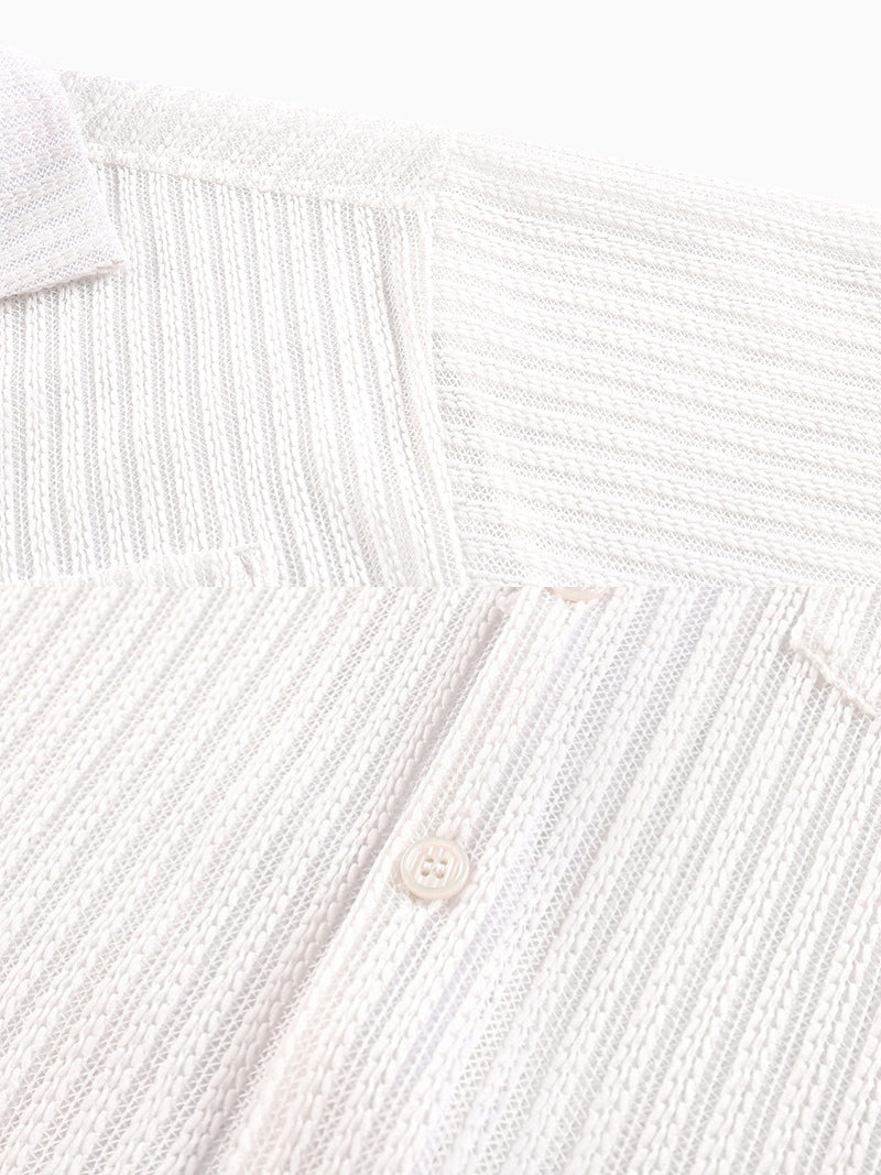 Camicia a maniche corte a righe testurizzate