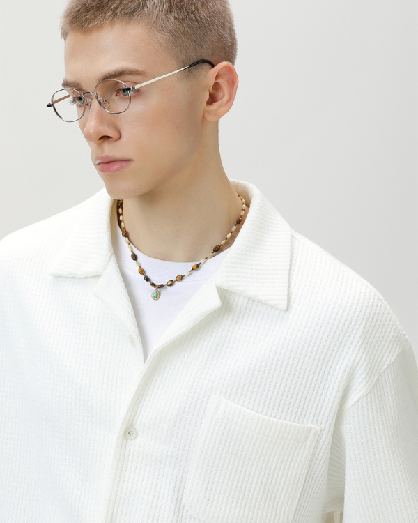 Camicia da camera con bottoni testurizzati