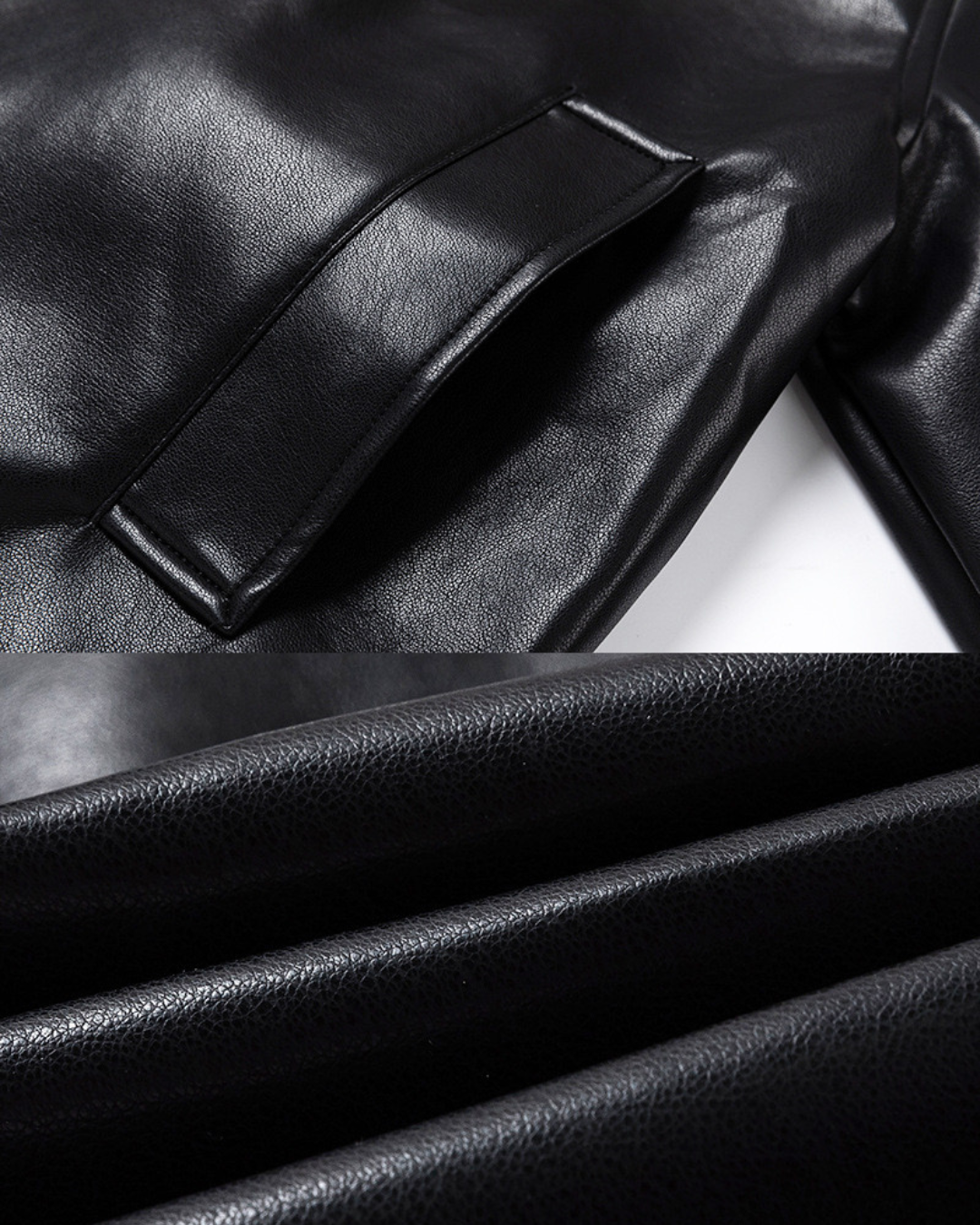 Giacca classica con zip in pelle nera