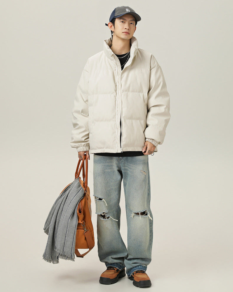 Giacca Puffer corta con collo alto in cotone PU