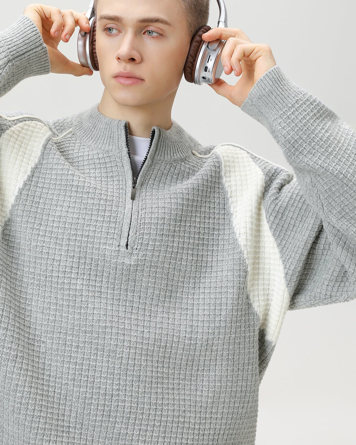 Maglione Waffle con mezza zip