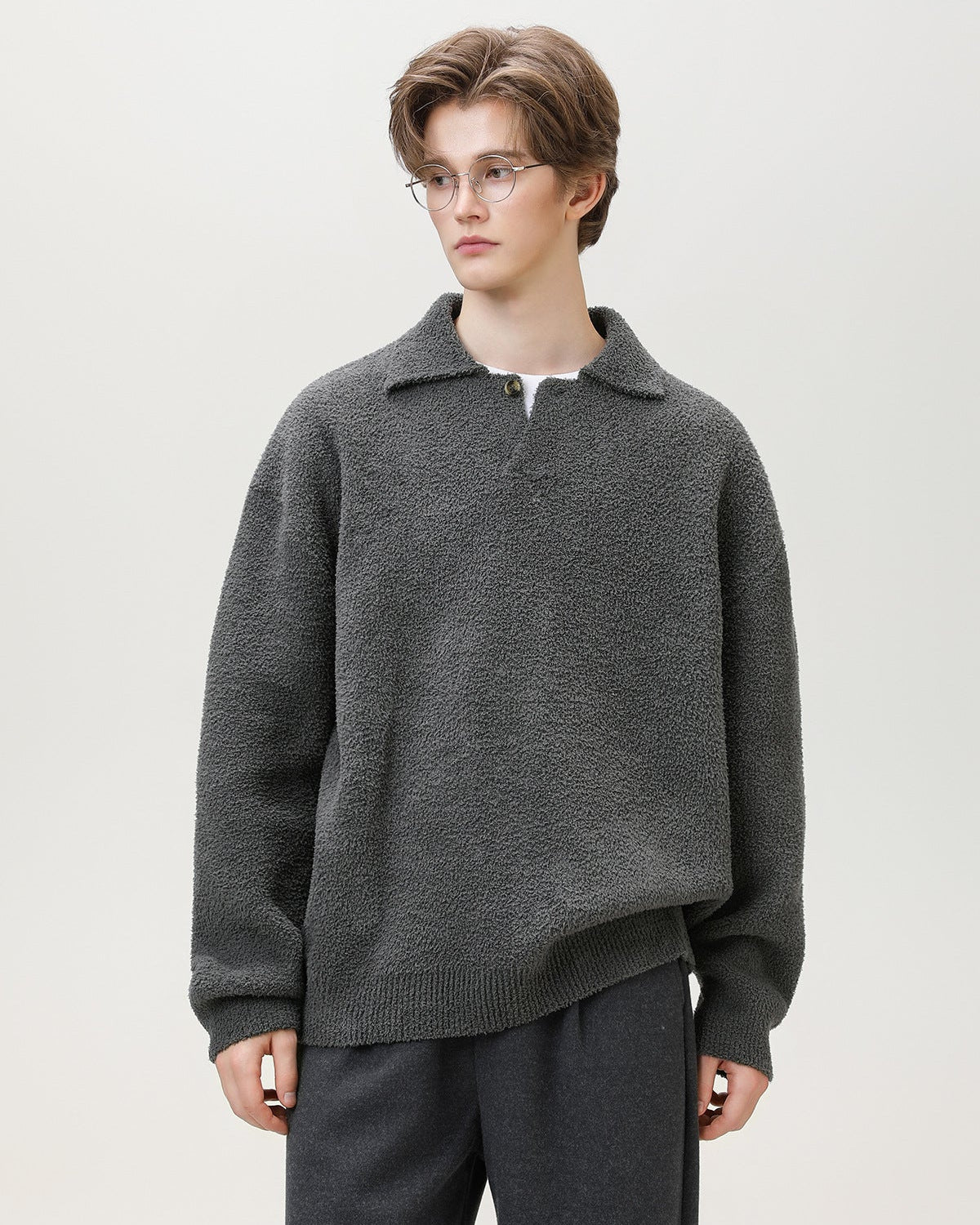 Maglione Henley oversize con un solo bottone in misto lana