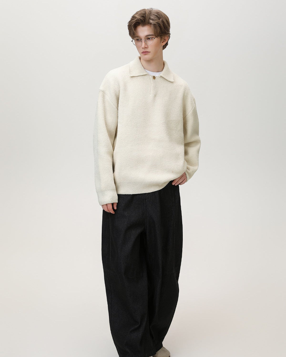 Maglione Henley oversize con un solo bottone in misto lana