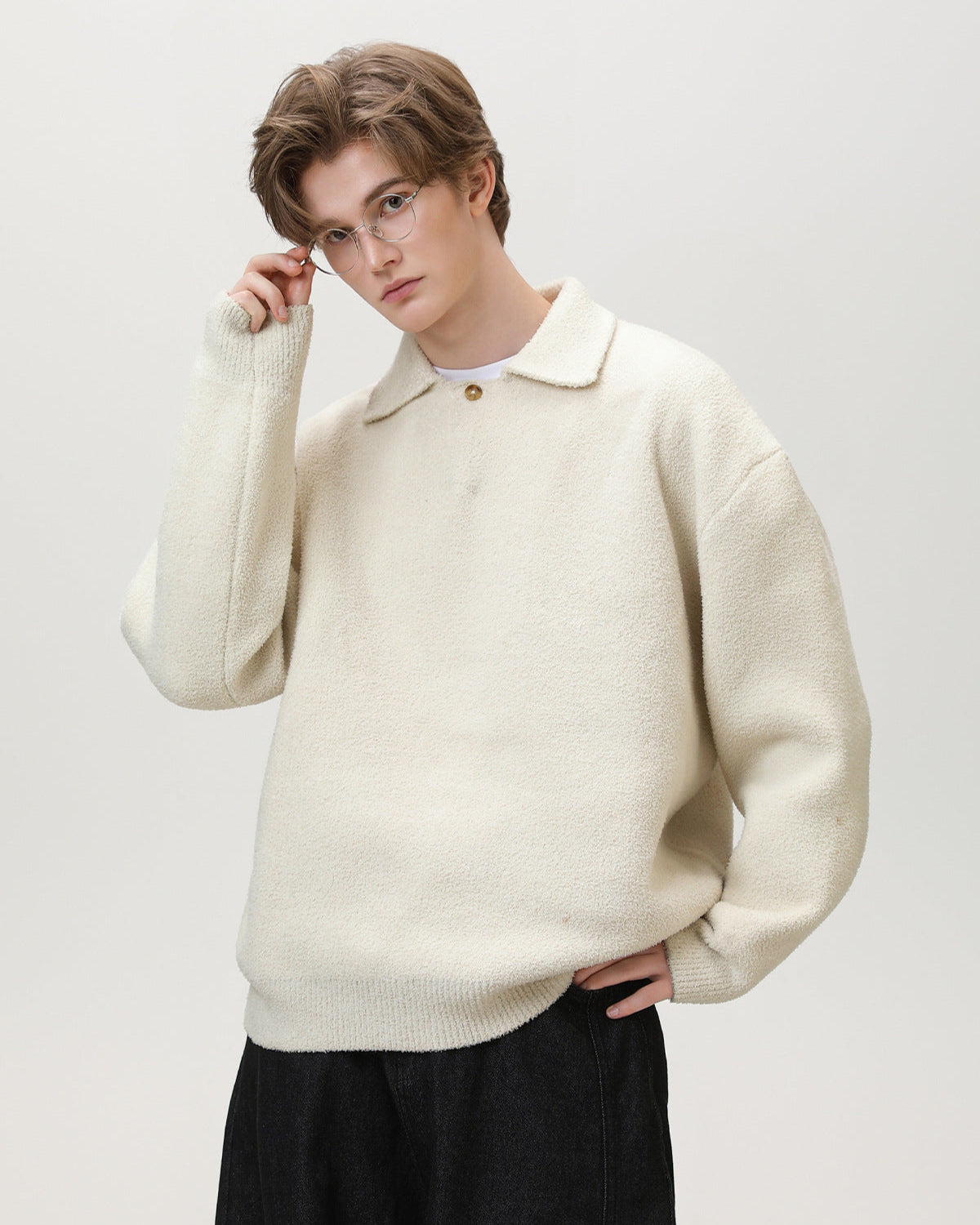 Maglione Henley oversize con un solo bottone in misto lana