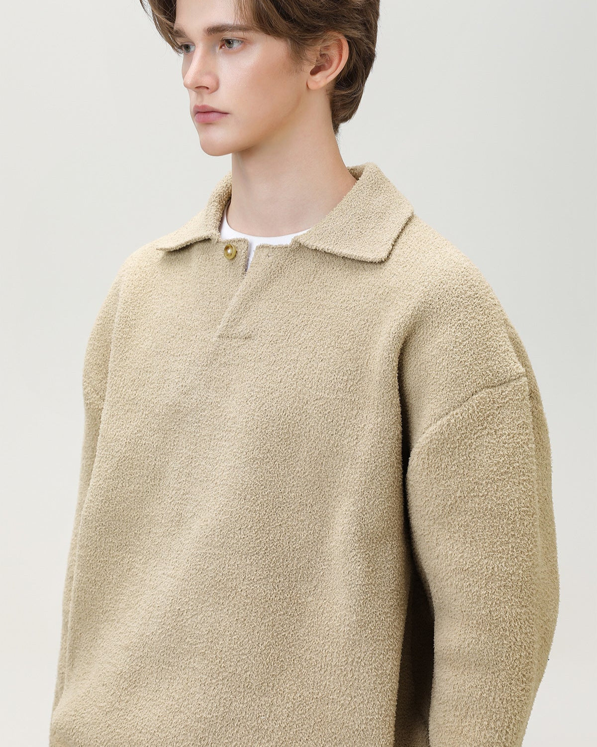 Maglione Henley oversize con un solo bottone in misto lana