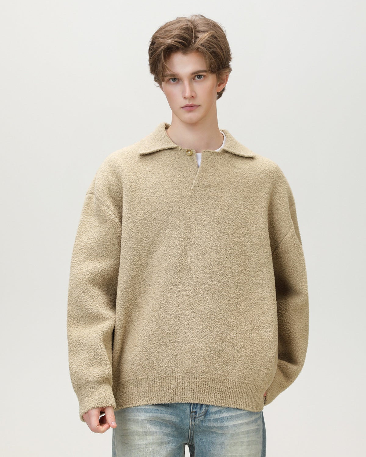 Maglione Henley oversize con un solo bottone in misto lana