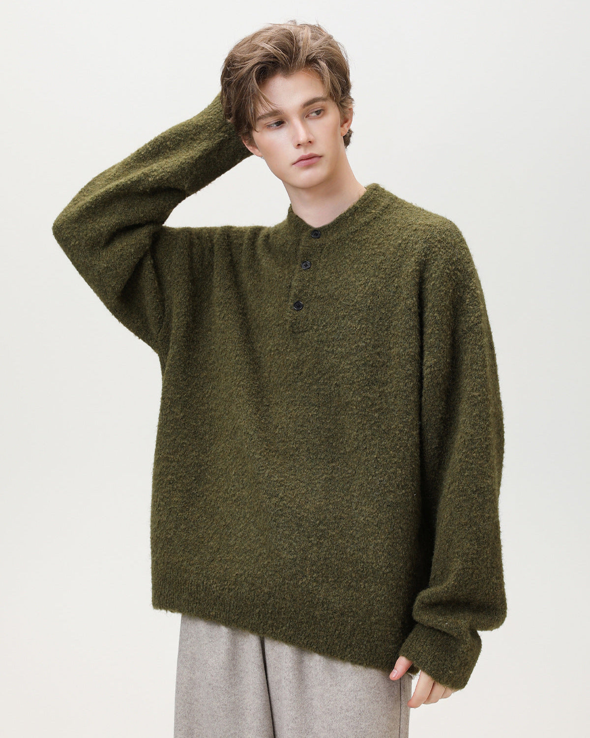 Maglione a maglia Henley spazzolato