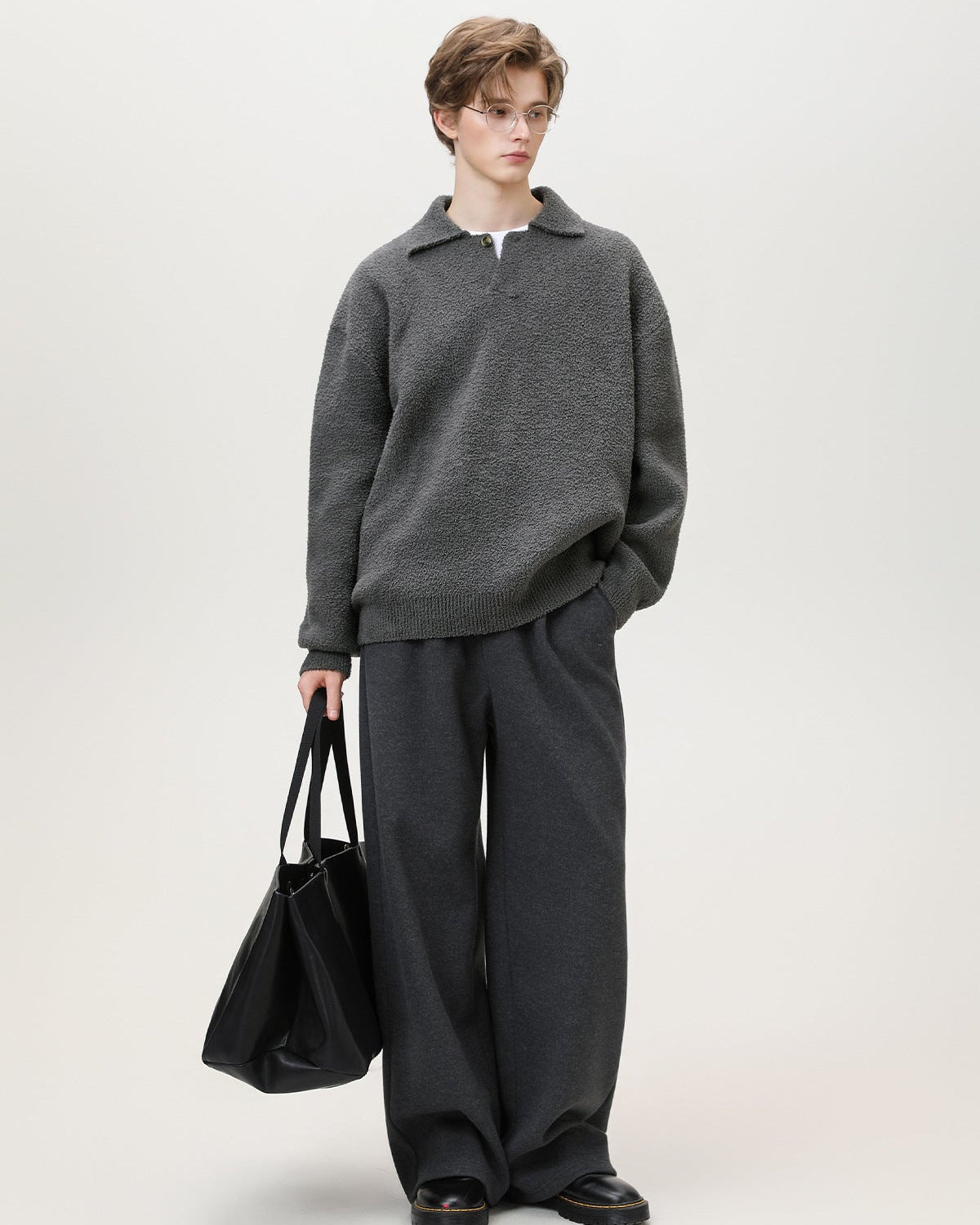 Maglione Henley oversize con un solo bottone in misto lana