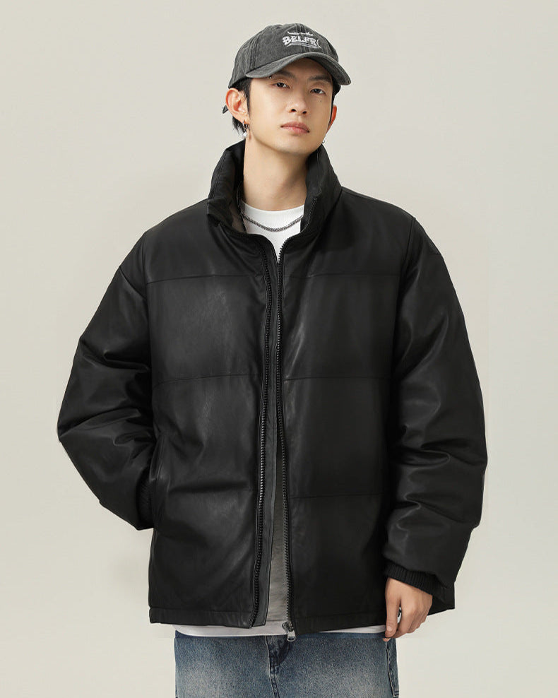 Giacca Puffer corta con collo alto in cotone PU