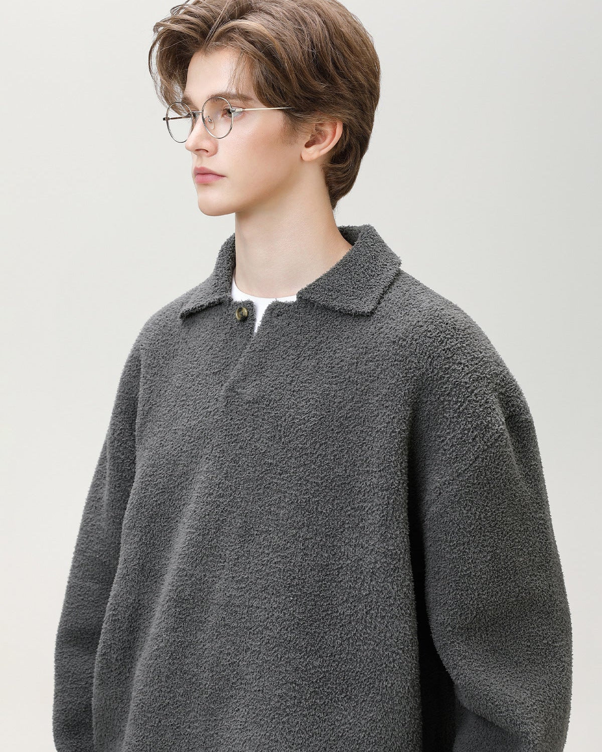 Maglione Henley oversize con un solo bottone in misto lana