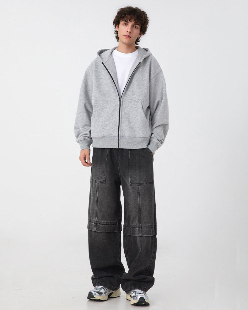 Strukturjeans med delt kant