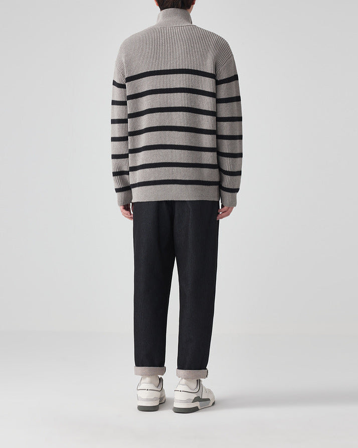 Momeike Striped Strikket genser med halv glidelås