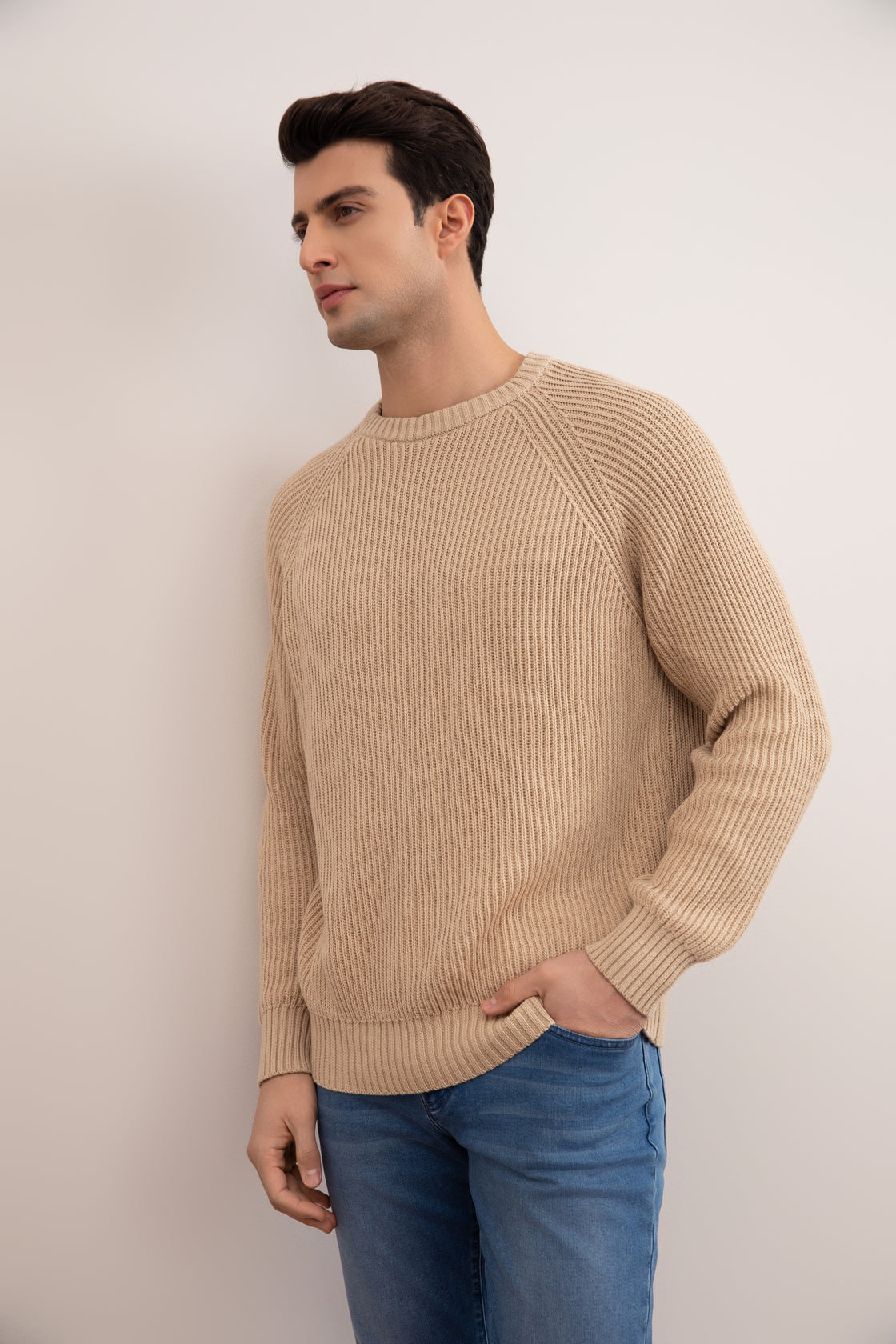 Tan English Rib Crewneck i brunfarge
