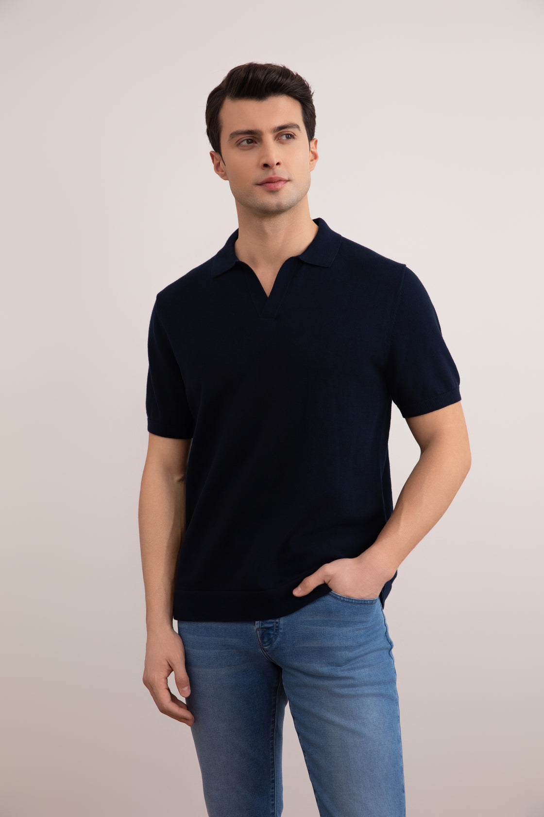 Navy Open Polo T-skjorte