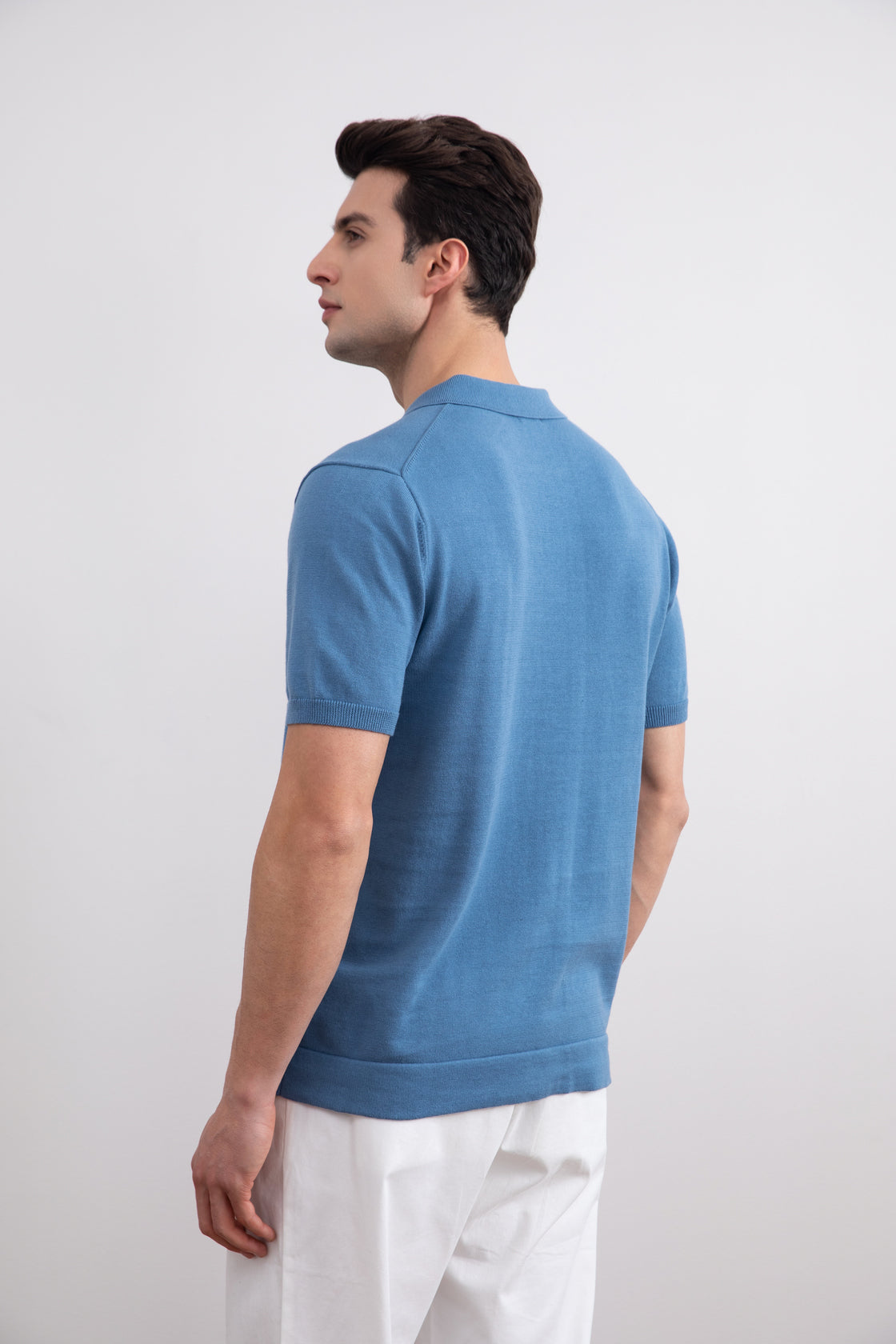 Dusty Blue Open Polo T-skjorte