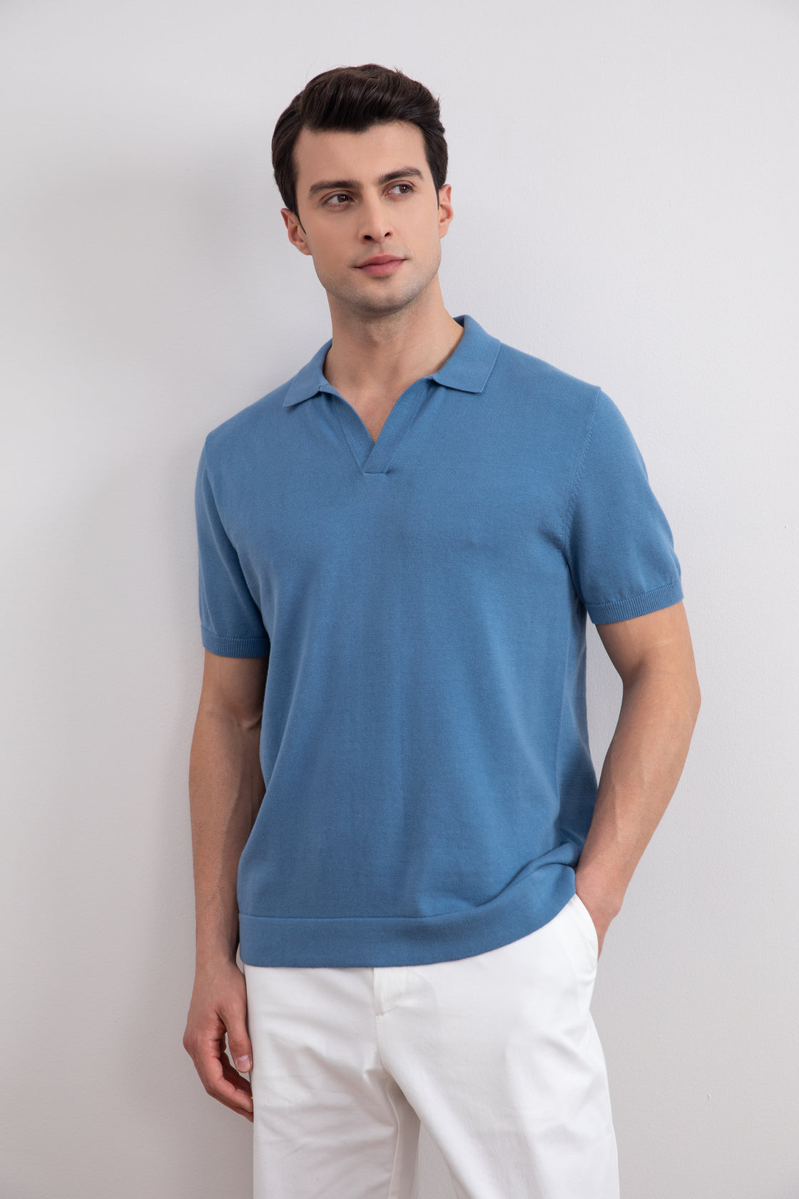 Dusty Blue Open Polo T-skjorte