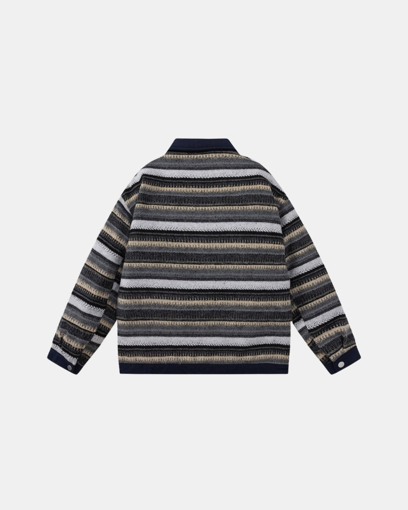 Stripete lappeteppejakke med knapper