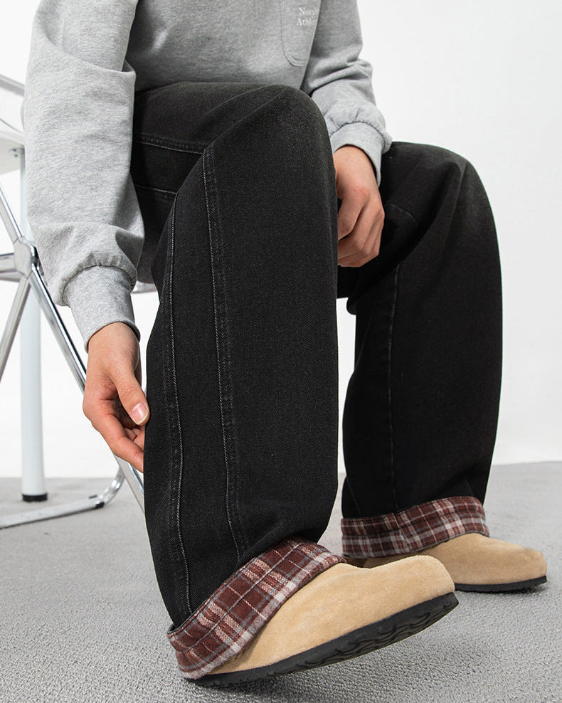 Retro rutete lappeteppejeans med vasket mønster