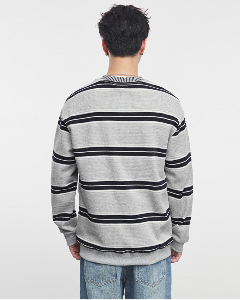 Kraftig, stripete sweatshirt med rund hals