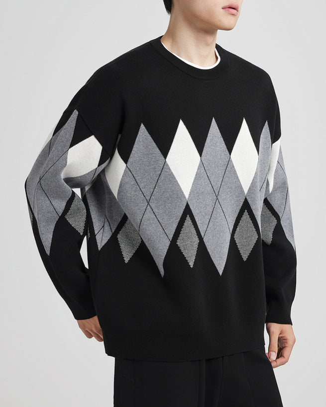 De Diamond Plaid Crew Neck Sweater