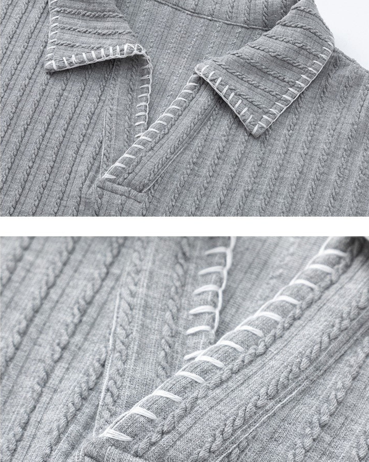 Contrast naad gebreide Polo trui met lange mouwen