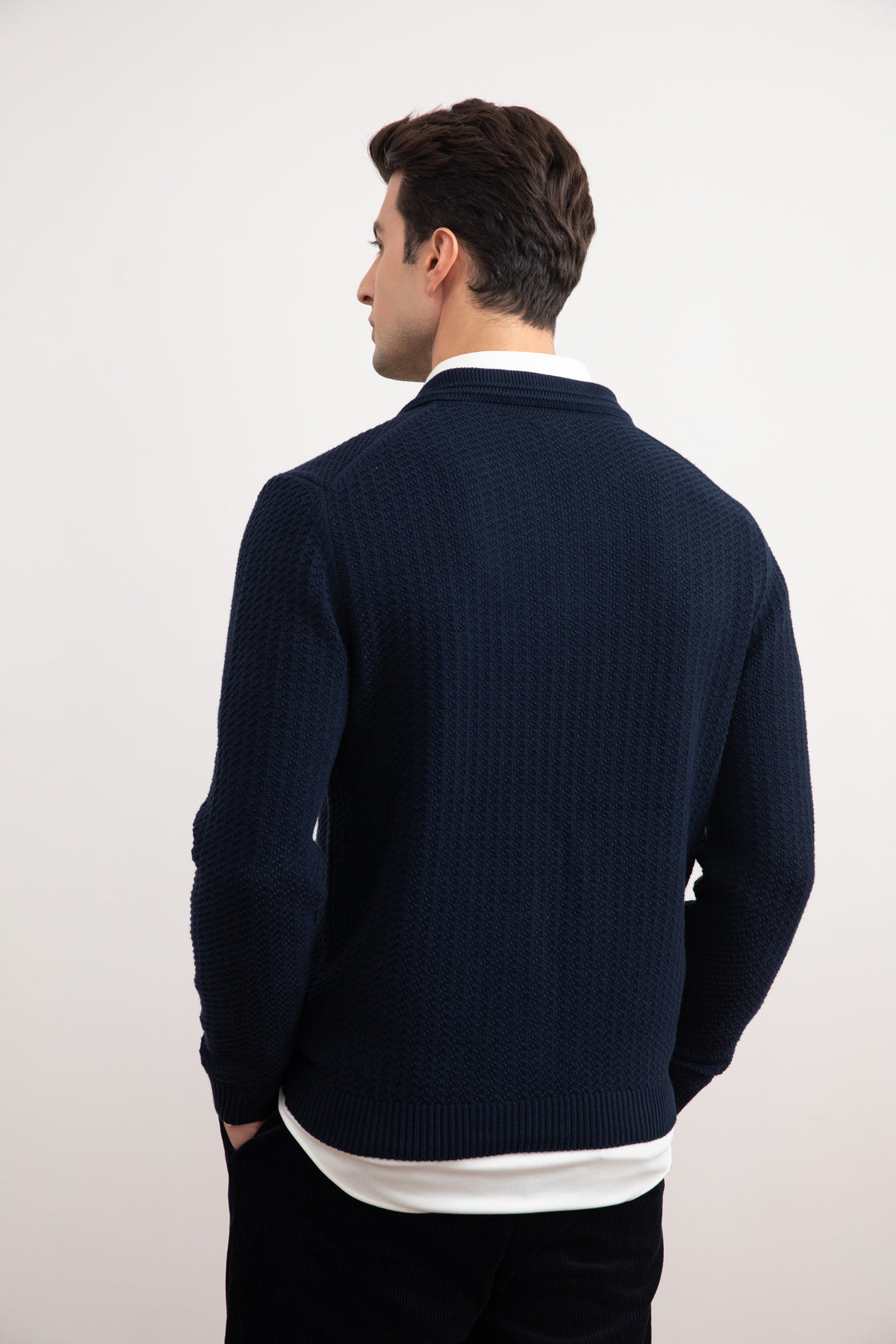 Navy open polotrui met structuur