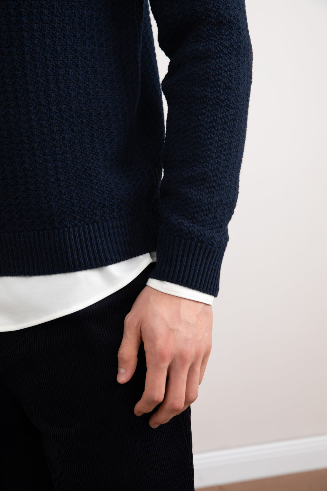 Navy open polotrui met structuur