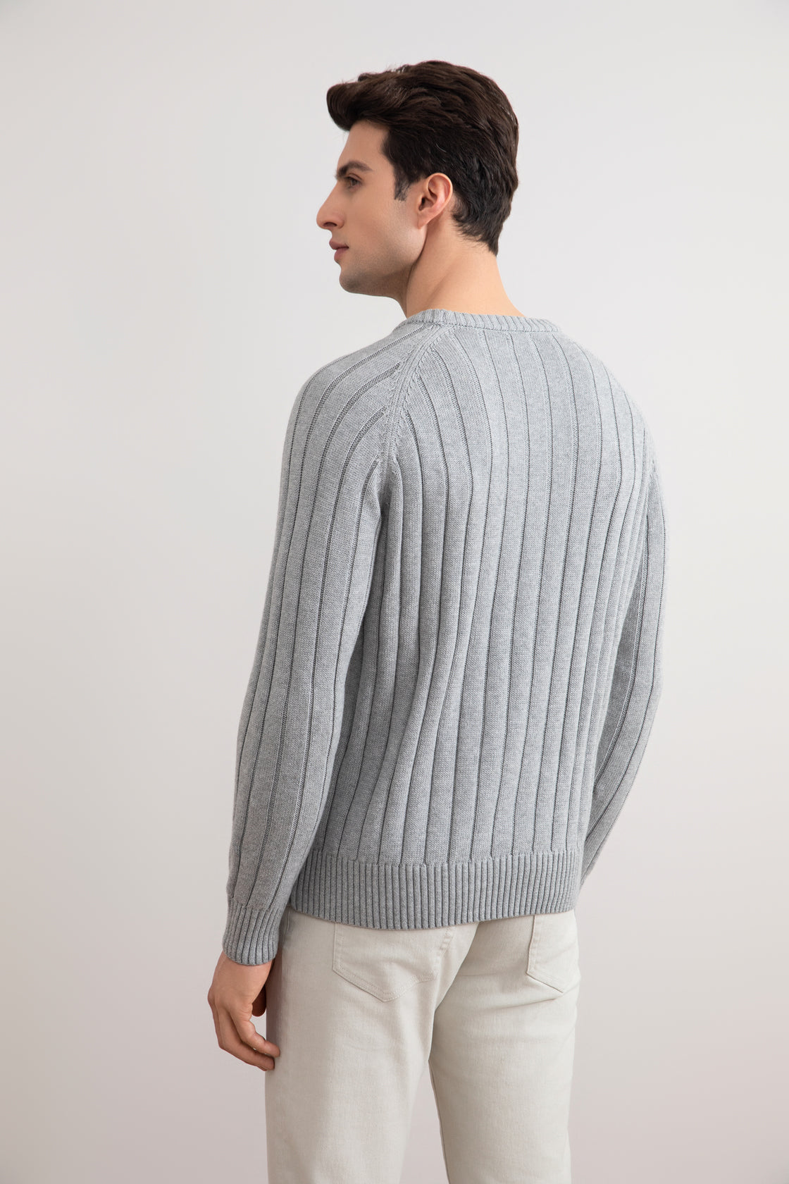 Grijs gemêleerde Crewneck Ribtrui