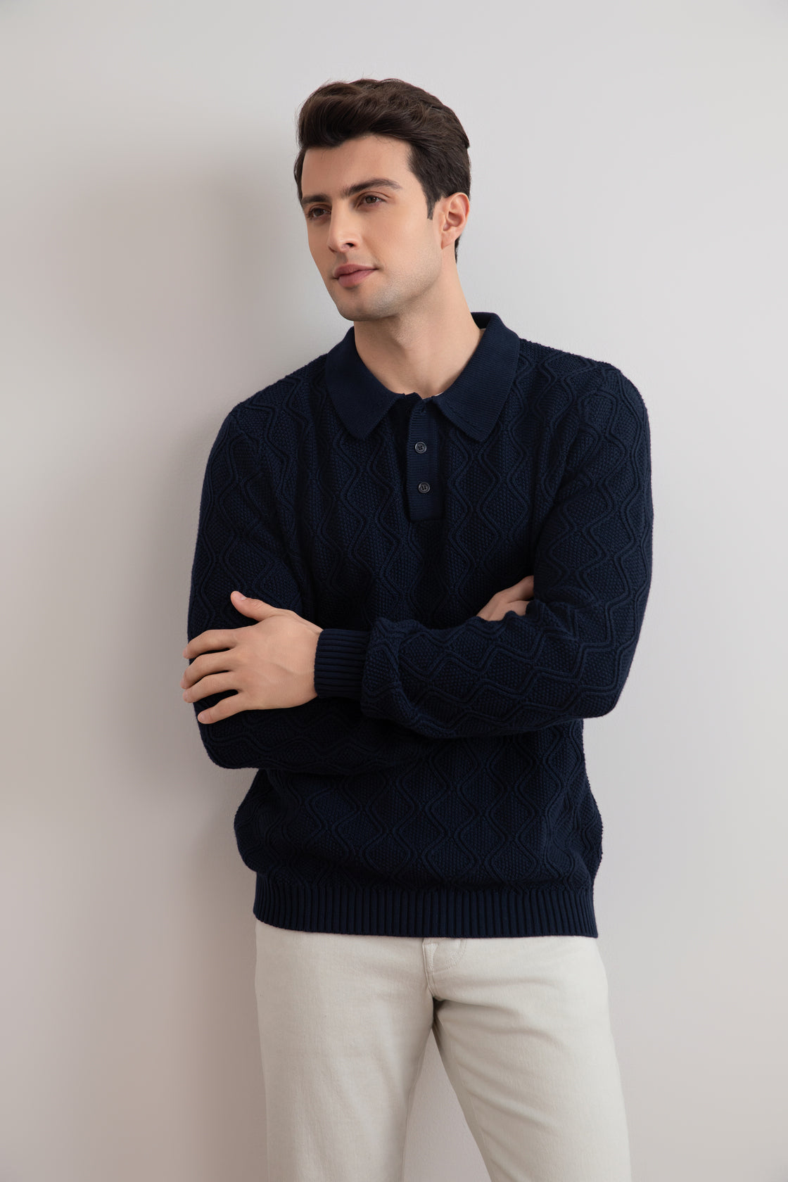 Navy honingraat polotrui