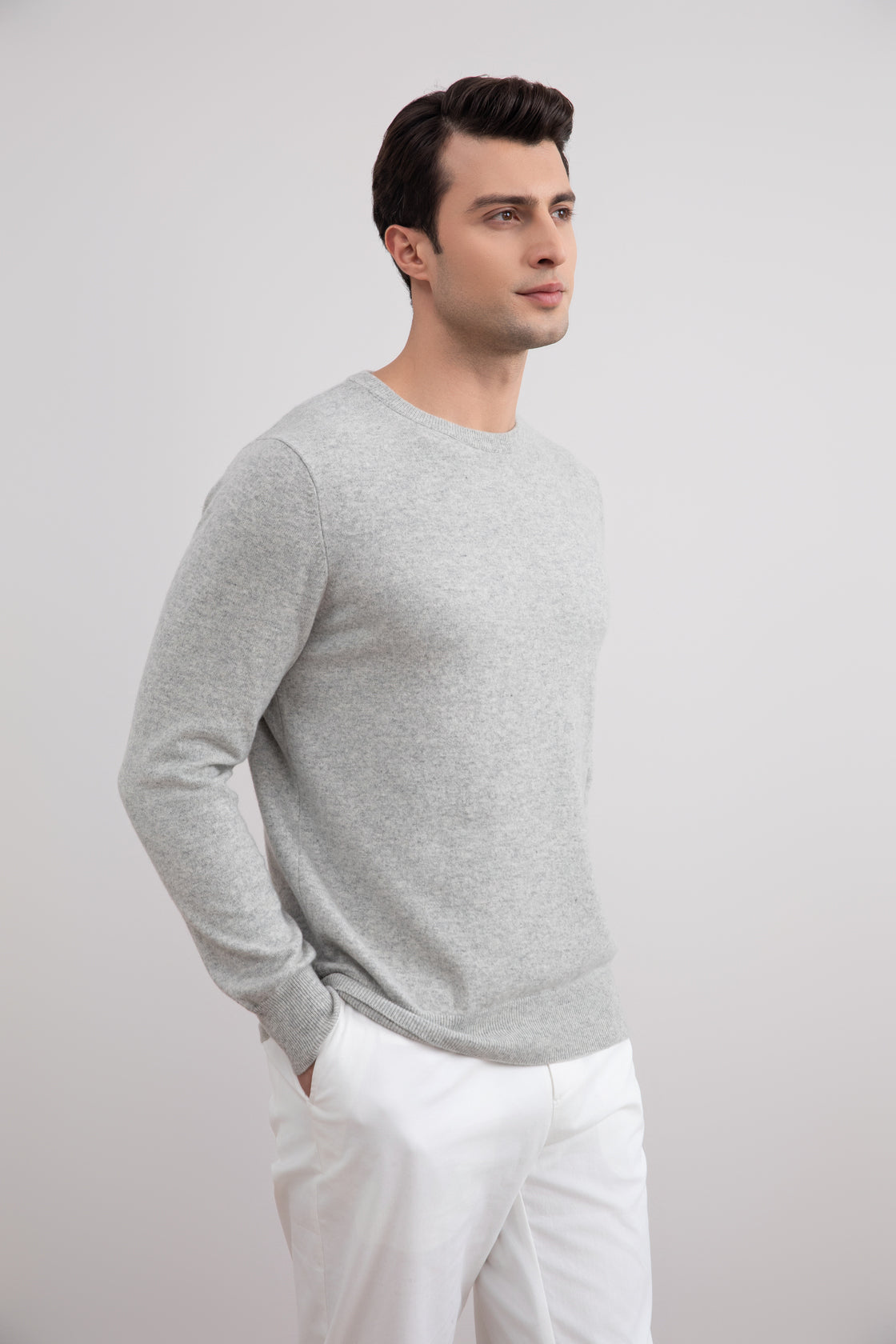 Grijs gemêleerd Lichtgewicht Sweater met ronde hals