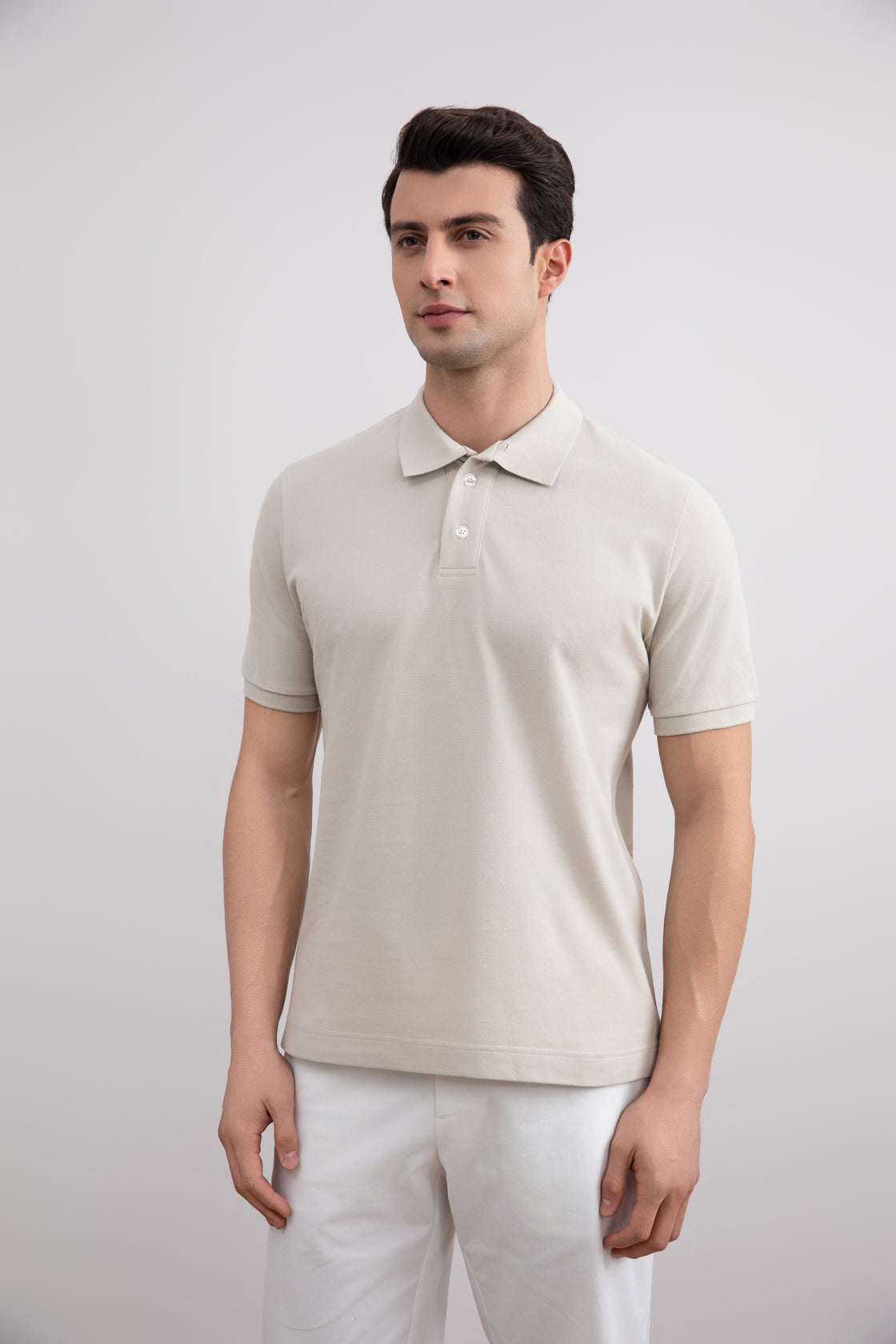 Beige katoen-piqué poloshirt