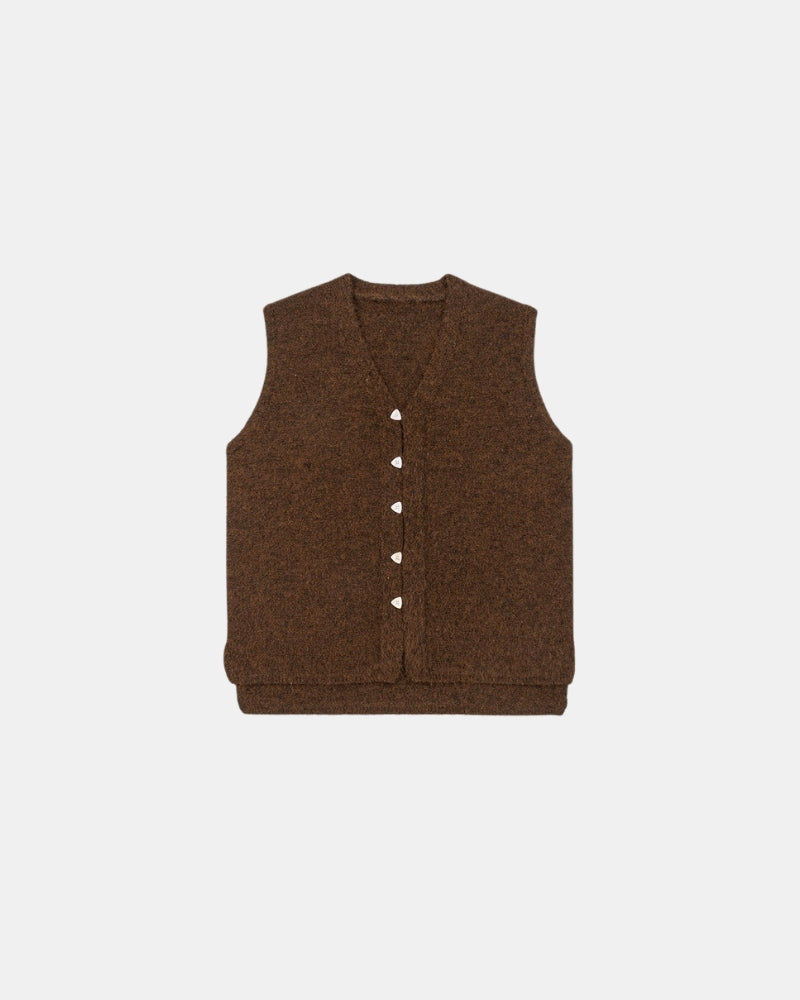 Wolmix structuurgebreid knoop mouwloos vest