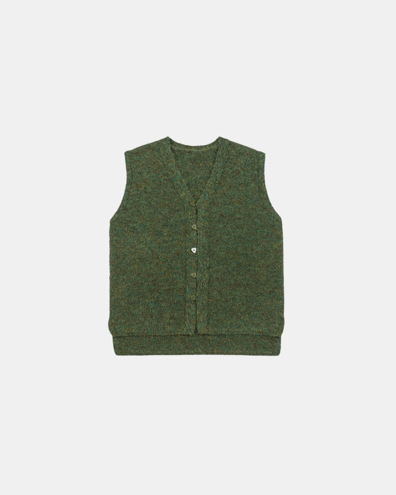 Wolmix structuurgebreid knoop mouwloos vest