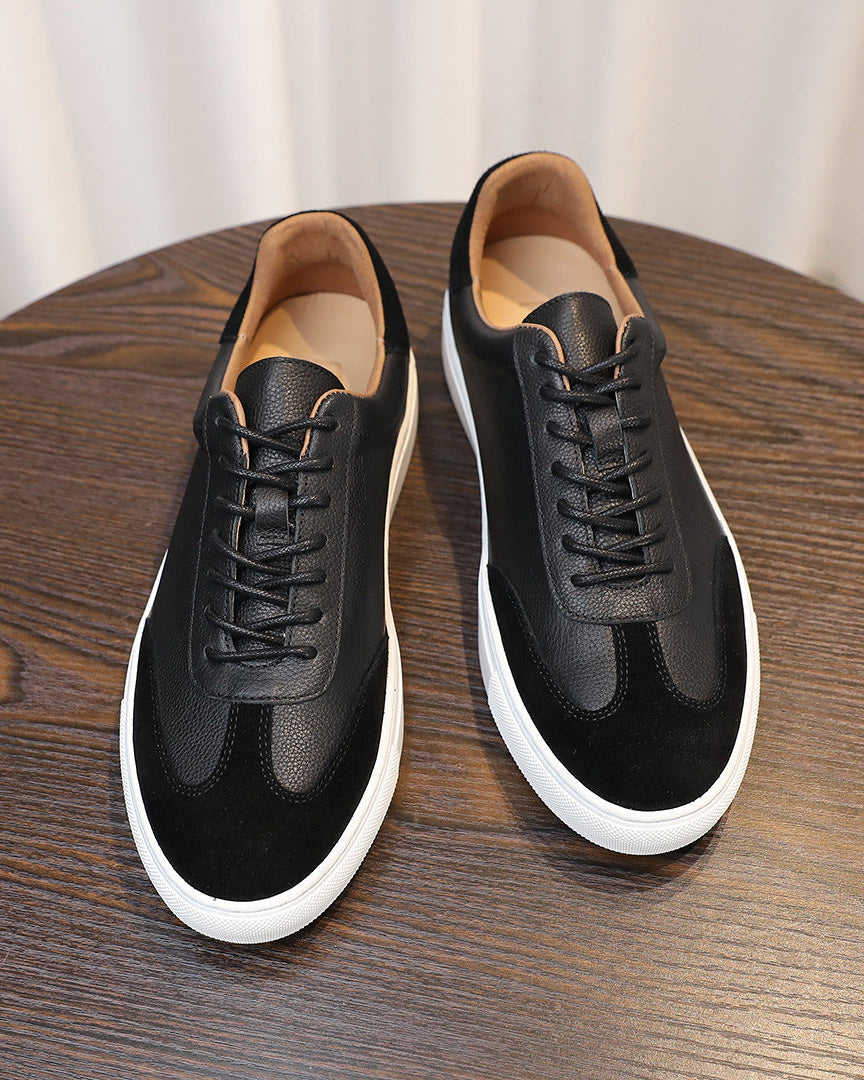 Leren en suède lage sneakers met contrasterende zool