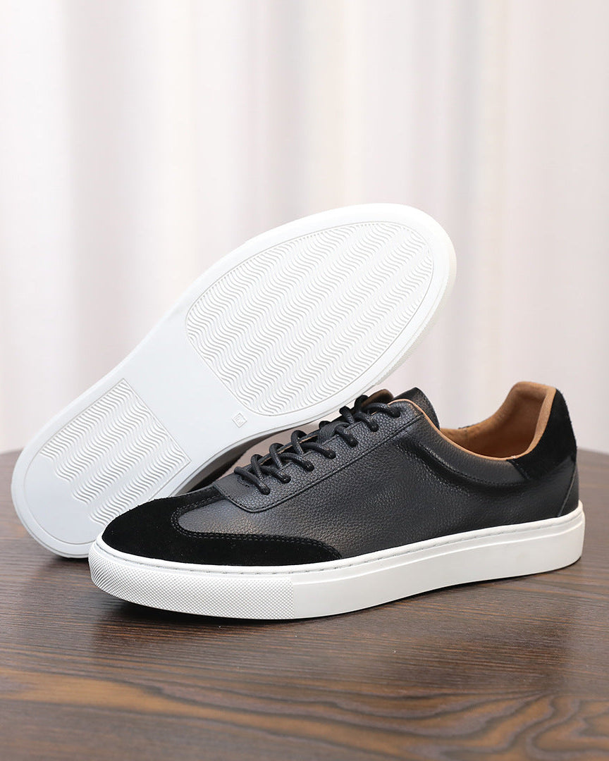 Leren en suède lage sneakers met contrasterende zool