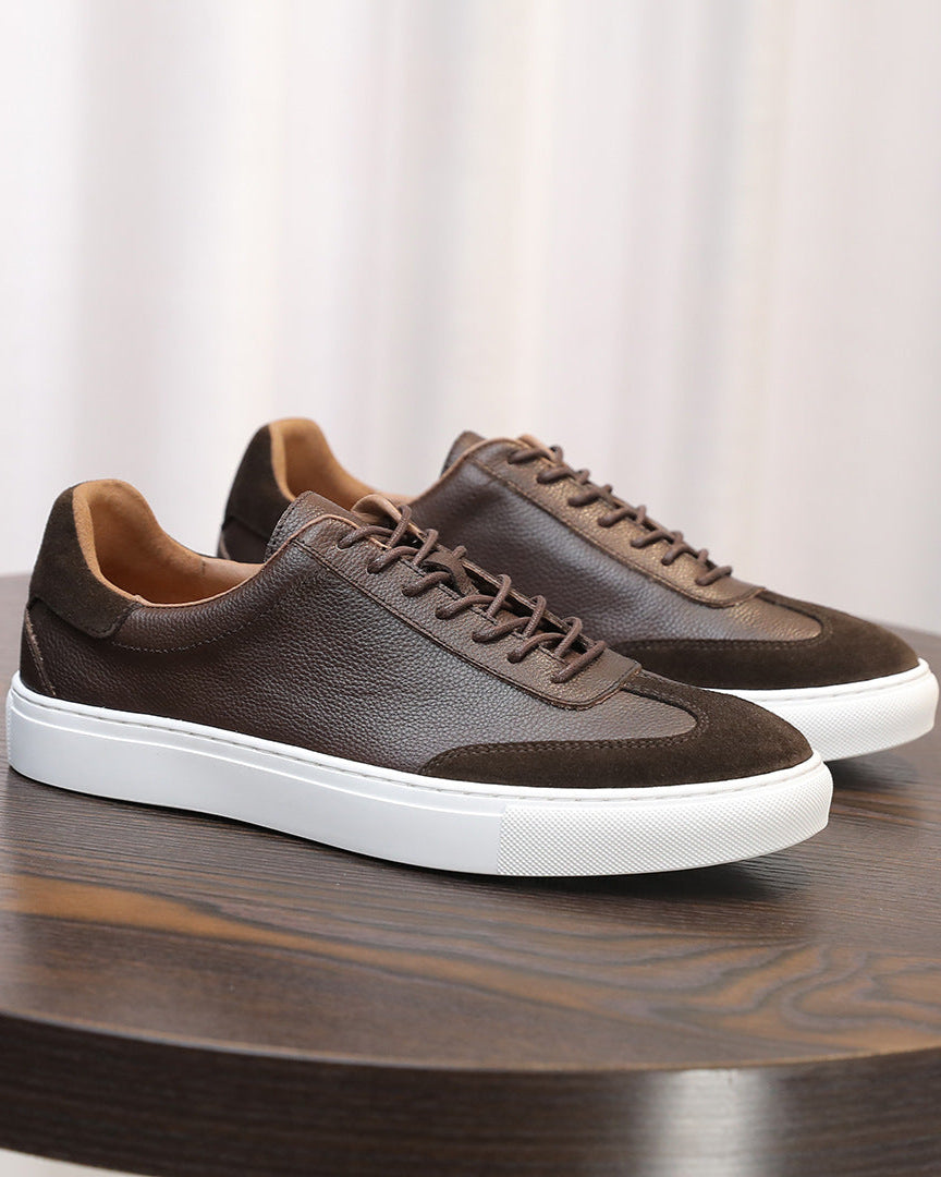 Leren en suède lage sneakers met contrasterende zool