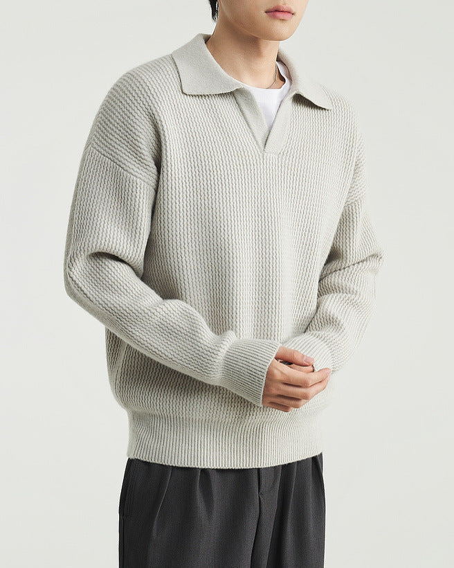 Suéter polo vintage com gola de gaivota