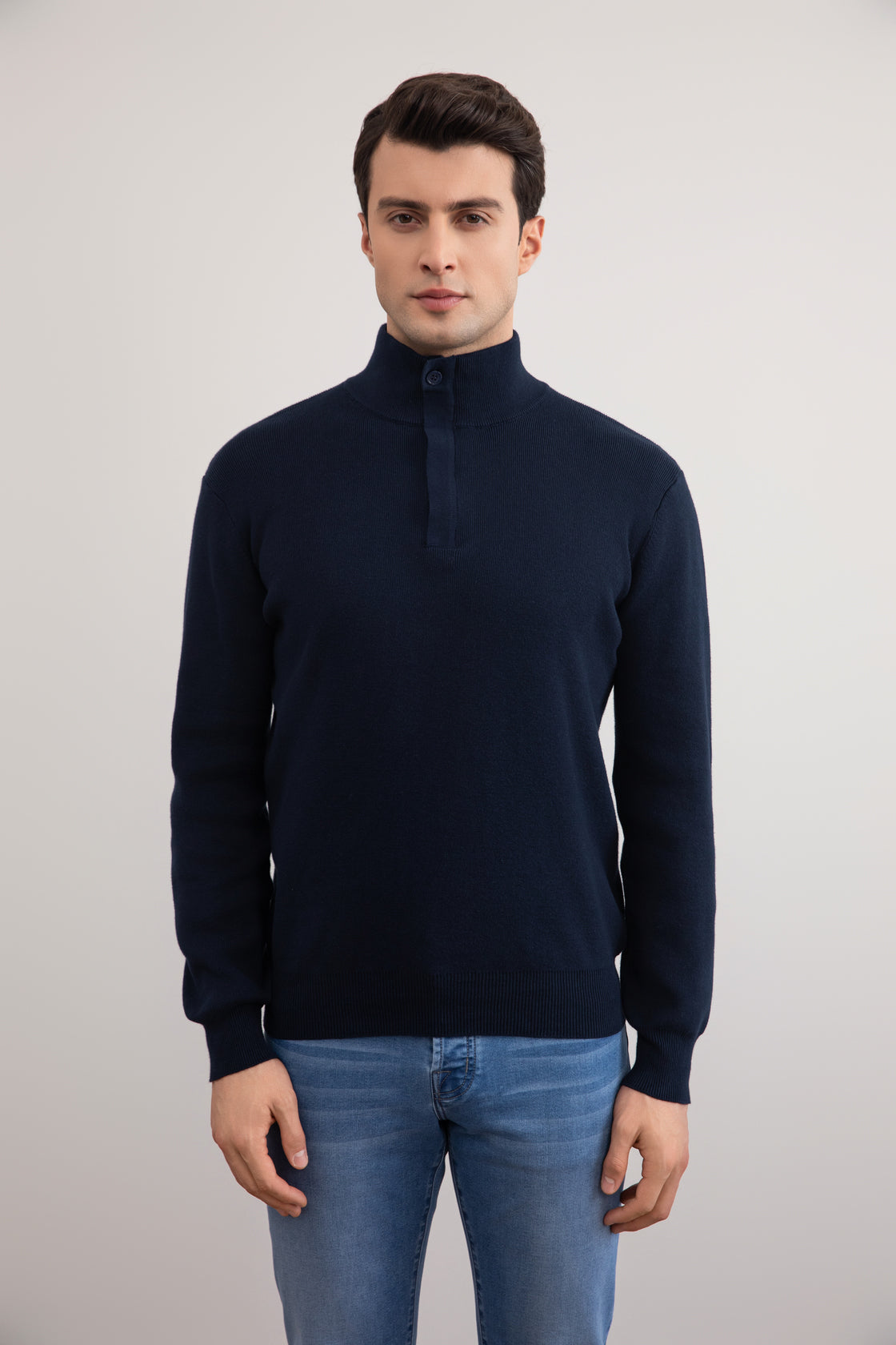 Suéter de gola alta Half-Zip íper azul-marinho