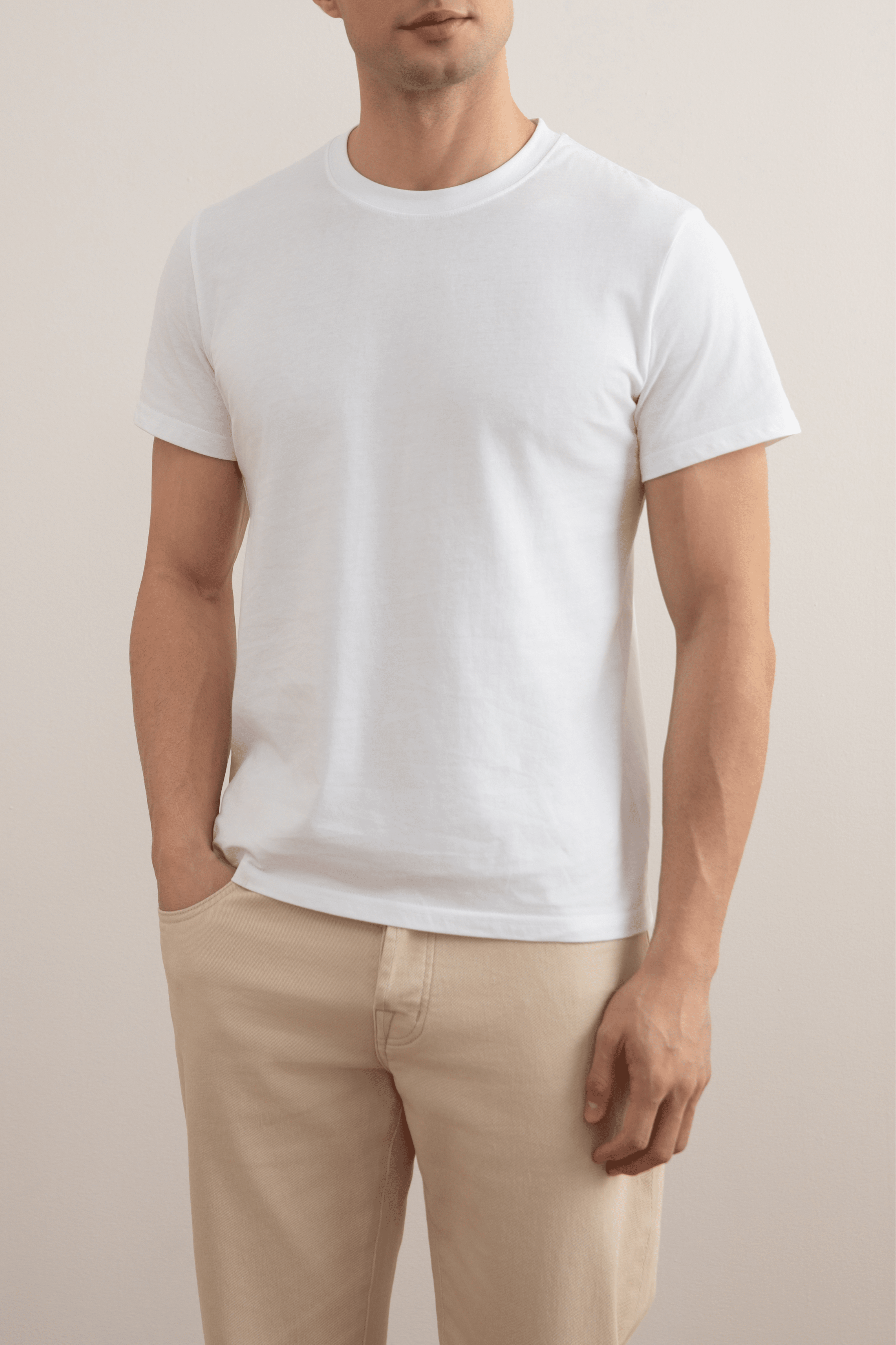 Camiseta branca com gola alta e ajuste fino