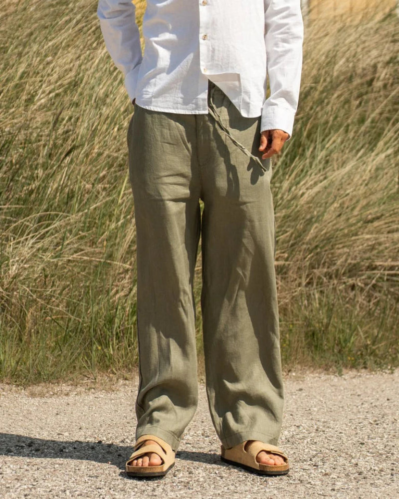 Calça de linho clássica baggy oliva
