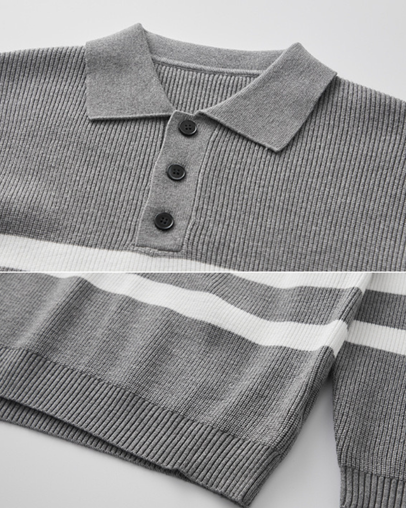 Camisa polo listrada de manga longa