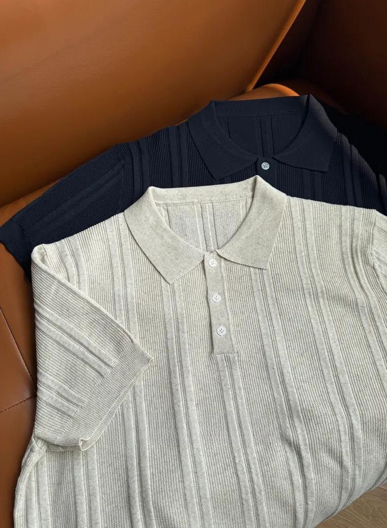 Camisa polo de algodão com nervuras