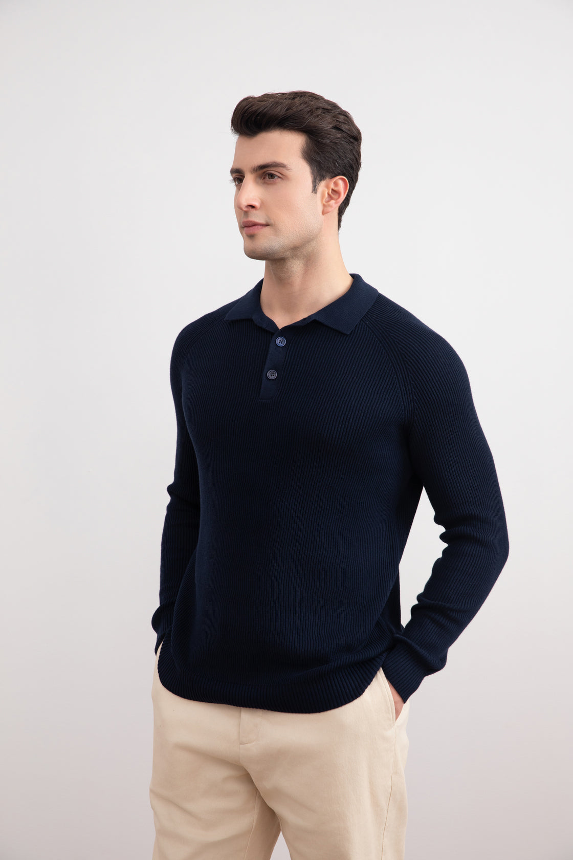 Camisola pólo com nervuras inglesa azul-marinho