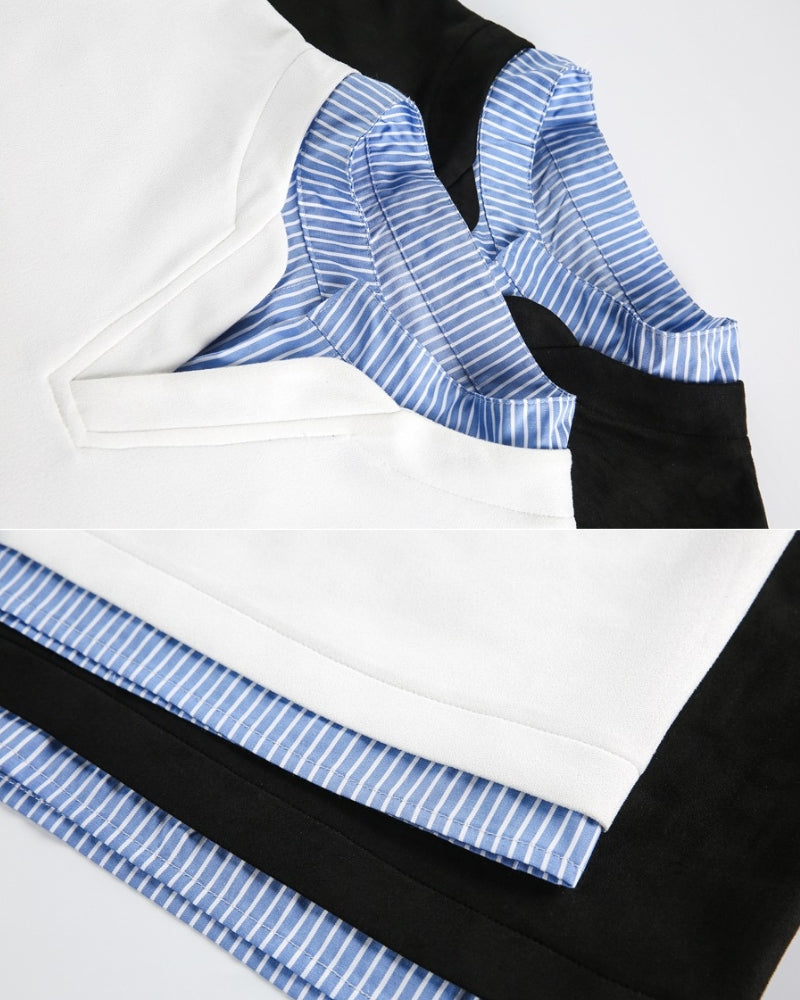 Camisola de manga curta com colarinho em camadas