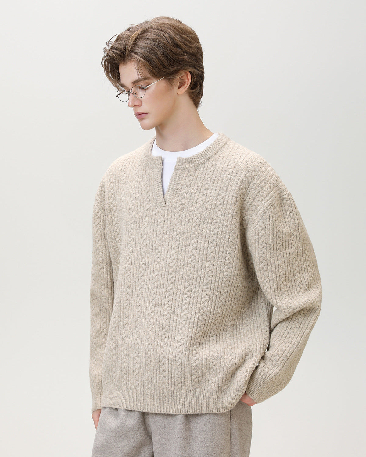 Camisola de malha com decote dividido